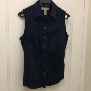 Sleeveless button down navy blue shirt